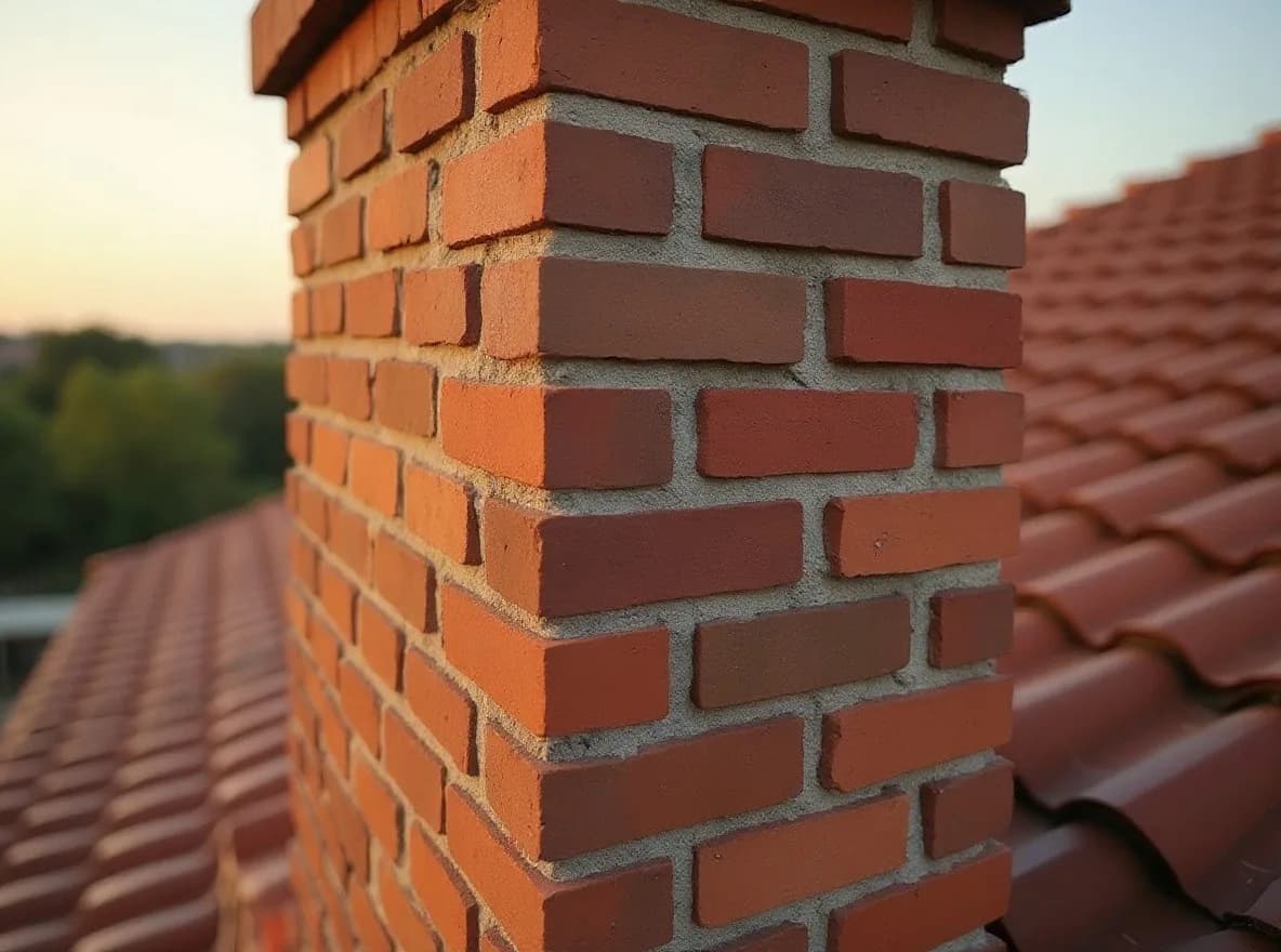 A brick chimney with fresh mortar joints after repointing